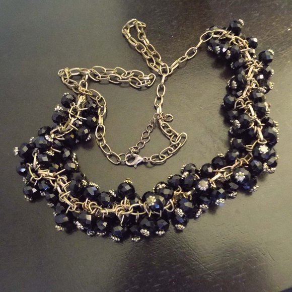 VINTAGE HEAVY FACETED CRYSTAL BEAD CLUSTERS BRONZE PAPERCLIP NECKLACE EUC 32 - Picture 1 of 3
